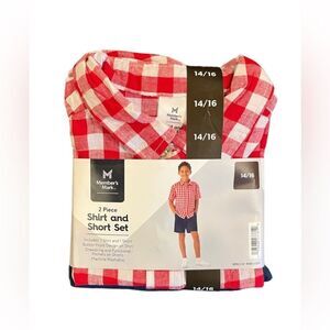 NWT BOYS 2 PIECE SHIRT AND SHORT SET  SIZE 14/16 MEMBERS MARK NEW​